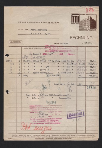 Berlin rechnung 1944 hensel - berlin,,