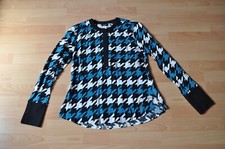 Walbusch Bluse Oberteil Gr. 36 petrol schwarz weiß abstraktes Muster Viskose