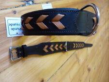 LEDERHALSBAND DUNKELBRAUN MIT COGNACFARBENER FLECHTARBEIT UNTEFÜTTERT 60 x 4 CM