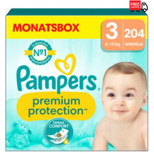 Pampers Baby Windeln Gr. 3 Premium Protection, Midi 6-10kg, Monatsbox, 204 Stück