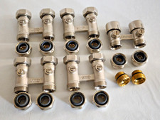 5 x Zweirohr-Hahnblock 3/4" AG Durchgang mit Klemmringverschraubungen