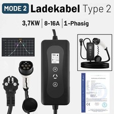 Typ 2 EV Ladegerät Ladekabel für Mercedes EQS 3,7 KW 5m Ladebox Schwarz Schuko