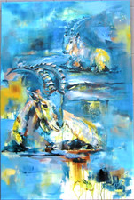 Evelin DUDEK Acryl auf Leinwand "Steinböcke" 80x120cm. Eye Catcher! UNIKAT!