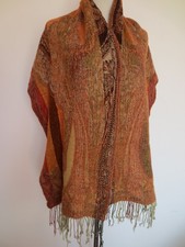 CODELLO Riesen-Schal Stola Umhang 36 x 165 mit Wolle Ornamente braun rost Fehler