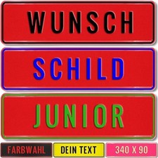 Namensschild Junior Kennzeichen ROT Bobbycar  34x9cm bedruckt mit Wunschtext