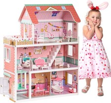 ROBUD Holz Puppenhaus mit 20pcs Möbel 3-Storey Vorschule Spielzeug Puppenhaus