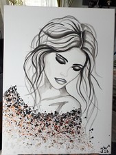 Bild, Acryl auf Leinwand ,Unikat Frau Portrait metallic , handgemalt
