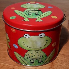 Spardose · Sparbüchse · Gelddose · Blech · Froschmotiv · Ø 13,5 cm · Höhe 10 cm