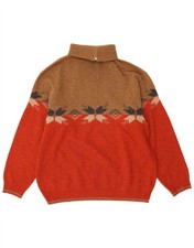 SIGNUM Herren Zip Neck Pullover Sweater Medium Brown Fair Isle Lambswool UG14