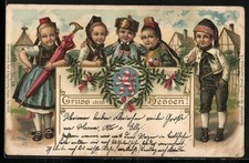 Ansichtskarte Gruss aus Hessen!, Kinder in hessischer Tracht 1905 