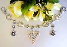 Edle Oktoberfest Charivari Kette Trachtenschmuck Miederkette Edelweiß - Herz Neu