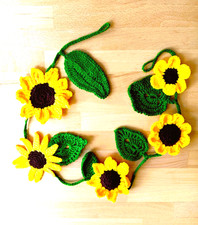 Girlande Häkelblumen 105 cm gehäkelt  Blätter Herbstdeko