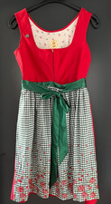 Damen Trachten Dirndl ärmellos Rot mit Schürze Weiß-Grün ca. Gr. 40 v. Riehl