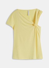 Shirt mit Cut-Out Gr. 48/50 Hellgelb Damenshirt Top Bluse Tunika Oberteil Neu