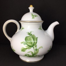 Seltene Royal Tettau Bavaria Germany Porzellan Teekanne grüne Blumen Vintage 18cm