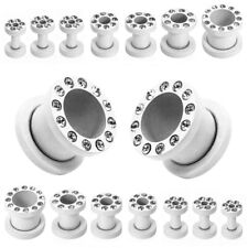 2x SET Tunnel Flesh Plug Edelstahl Dehner Dehnungsstab Weiß Strass Ø 1,6 - 10 mm