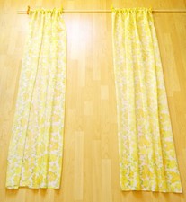 Orig. 70er Jahre 2 x Vorhang Gardine Store Schweden gelb geblümt je 84 x 167 cm