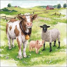 3 lose Servietten ~  Bauernhof Tiere Kuh Schaf Esel Schwein Landschaft Bauer