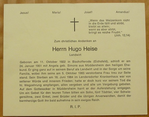 1984 sterbebild hugo - sterbebild, heise