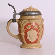Alter antiker Mettlach 2077 Villeroy & Boch Bierkrug 0,5 L Zinndeckel beerstein