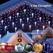 LED Eiszapfen Lichterkette Fenster 96 Eiszapfenleuchten Weihnachten Garten Außen