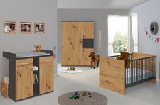 BMG Möbel Kinderzimmer Set Elli Kleiderschrank Wickelkommode Babybett in Artisan