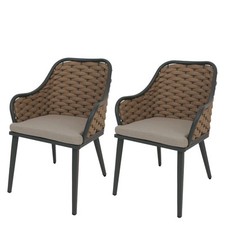 B-Ware 2er-Set Aluminium-Gartenstuhl MCW-O16, Rope, beige Kissen hellbraun