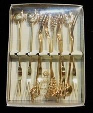 Hanseat 10 Partypicker Bowlespieße Cocktailgabeln vergoldet, Obstmotive, in OVP