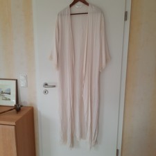 langer Negligee - Mantel Morgenmantel Lingerie creme 38/40 mit Taschen