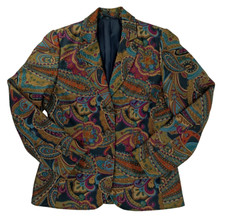 Atelier GS Damen Blazer Gr. 38 Dunkelblau Lila Khaki Orange Paisley Muster