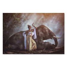 Postereck 2756 Poster Leinwand Frau, Elefant Tier Erotik Kleid Thailand Asien