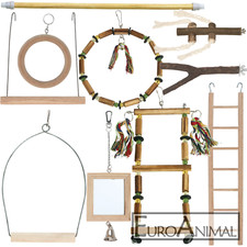 Vogel Wellensittich Käfig Schaukel Sitzstange Holz-Leiter Spielzeug Glocke