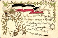 Präge Litho Kaiser Wilhelm II., Kaiser und Flagge hoch, Jahre... - 4337424
