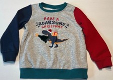Grau/bunter "Weihnachts Dino" Pullover - Größe: 98/104 - Marke: L&D