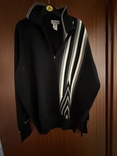 Versace Pullover Schwarz, 100% Merinowolle, Lederstreifen, Größe L