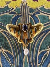 RAR Jugendstil Martin Mayer Mainz Brosche Gelbgold 585 14K blauer Stein Perle