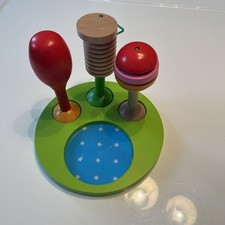 Holz Instrumente für Babys Kleinkinder Rassel und Trommel Top Zustand