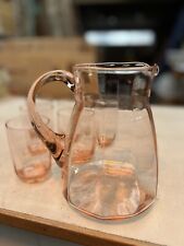 Wunderschöner alter Rosa Glaskrug Mit 6 Gläsern In Top Zustand Für Gute Laune