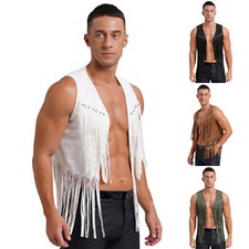 Herren Wildleder Weste Fransen Cowboy Weste Retro Boho Hippie Festival Kostüm