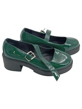 ASOS Damen Sandaletten Mary Jane Schuhe Grün Gr. 40 Retro Lack Optik