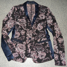 Damen Blazerjacke Lila/Schwarz Brokatoptik Gr. 36 Expresso