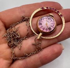 Vintage 14K Rotgold 583 Rubin Uhr Anhänger Uhr 25" Kette Nairi Sowjetische Fr...