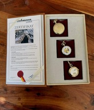 HABMANN 3 TASCHENUHREN SET VERGOLDET.RARITÄT+KETTEN+ ZERTIFIKAT+NOS.RAR 