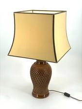 *TISCHLAMPE KERAMIKFUß STOFFSCHIRM ELEGANT BRAUN CREME HOCHGLANZ