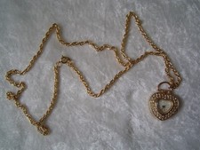 Lange Kette mit Herz Uhr Anhänger - gold - Straß - 61 cm