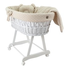 Stubenwagen Moseskorb AMELIA Weiß aus Weide mit Musselin Bettwäsche Beige Zweige