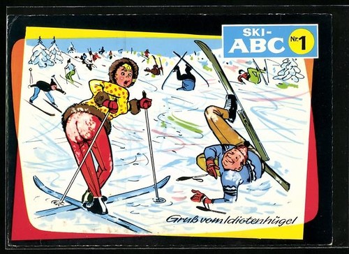 Künstler skifahrer frau - künstler-ak,
