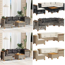 vidaXL 5/6-tlg. Garten-Sofagarnitur mit Kissen Schwarz/Grau/Beige Poly Rattan