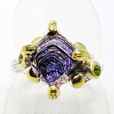 Wismut Bismut Cubic Zirkonia Ring 925 Silber 585 Bicolor vergoldet 19,4 mm 61