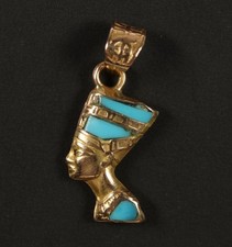 schöner 916er Gelbgold Anhänger Nofretete Emaille Blau